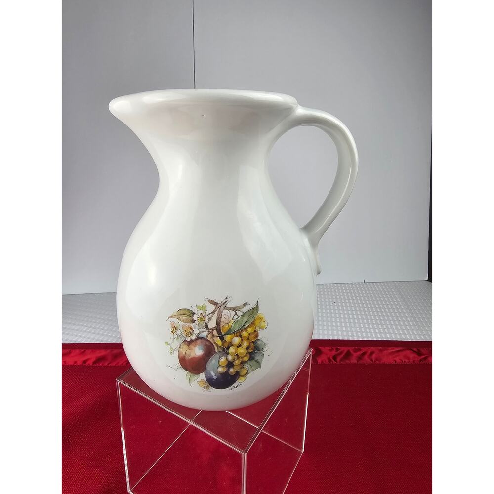 White Ceramic Pitcher Vase with Fruit Design‎ Table Decor Harris of Chicago